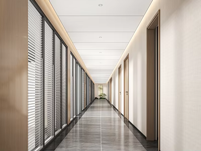 Modern Elevator Corridor Interior With Wooden Walls Blinds And Ceiling Lights 3d model