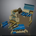 Dynamite Weapon Cartons With Blue And Brown Packaging Open Boxes And Tubes