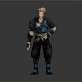 Man With Pink Hair In Black And Blue Stylish Outfit With Armor And Protective Gear