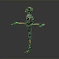 3D Mechanical Robot Model With Metallic Structure Extended Arms Red Accents And Reflective Surface