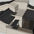 Elegant Villa Balcony Design Featuring Tiled Roof Outdoor Seating And Wooden Deck