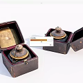 Vintage Decorative Ornament Set with Open Leather Boxes and Metal Lidded Pieces