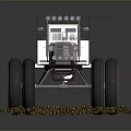 Beige Vintage Truck With Large Wheels And Metal Cage Transport Structure
