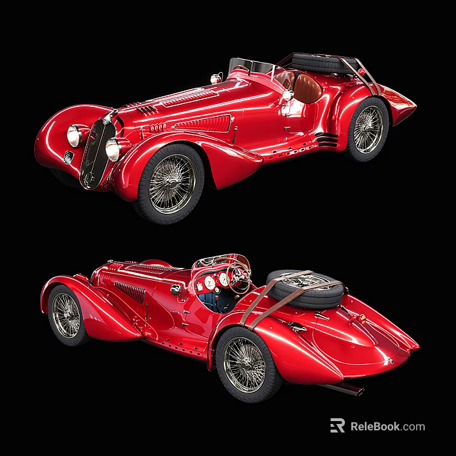 Red Classic Convertible Sports Car With Vintage Spoke Wheels And Sleek Body Design 3d model 