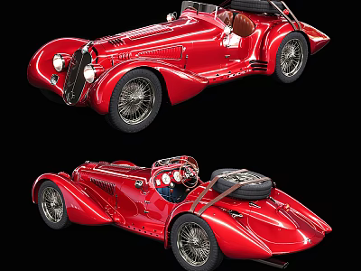 Red Classic Convertible Sports Car With Vintage Spoke Wheels And Sleek Body Design 3d model