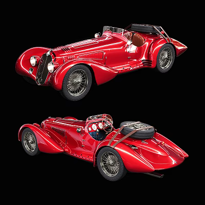 Red Classic Convertible Sports Car With Vintage Spoke Wheels And Sleek Body Design 3d model