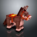Blocky Pixel Art Donkey Character With Brown Fur Orange Saddle And Pink Hooves