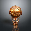 Golden Metallic Hot Air Balloon Model With Netted Design And Decorative Base