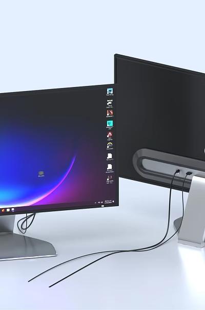 HP Computer Monitors Desktop Display With Dual Screen And Icons Setup 3d model