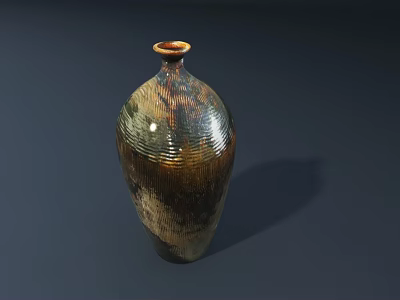 Artisanal Ceramic Vase With Textured Surface And Earth Toned Glaze On Dark Background 3d model
