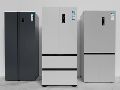 Modern Fridge Freezers In Black White And Gray With Sleek Design For Home Kitchen 3d model