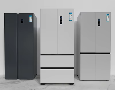 Modern Fridge Freezers In Black White And Gray With Sleek Design For Home Kitchen 3d model