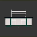 Laboratory Workbench Furniture With Blue Top Double Sinks And White Shelf