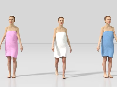 Three Women Wearing Pink White Blue Towels Standing Against Gray Background 3d model