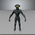 Sci-Fi Armored Creature Character 3D Model With Glowing Yellow Eyes And Teal Exoskeleton