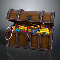 Open Wooden Chest Filled With Colorful Household Supplies And Pearl Necklace