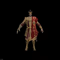 Ornate Monarch Figure With Golden Crown Red Cape And Intricate Golden Attire Details