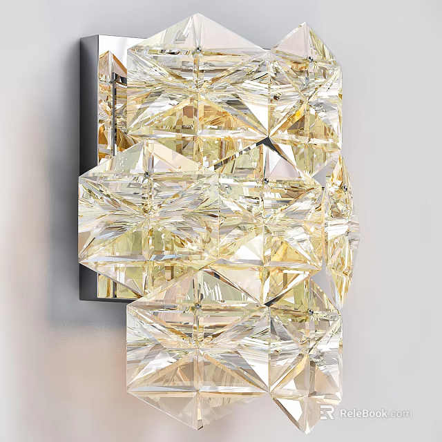 Modern Crystal Wall Light with Geometric Cut Design and Shiny Transparent Surfaces 3d model 