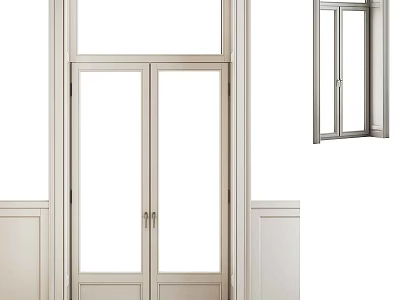 Modern Double Casement Door With Glass Panels And White Interior Frame Design 3d model
