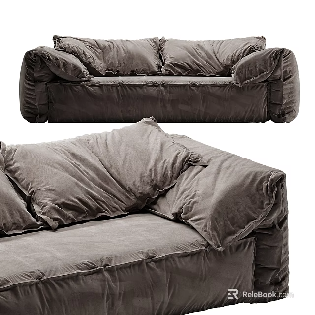 Dark Gray Two Seater Sofa With Plush Fabric Puffy Cushions And Cozy Armrests 3d model 