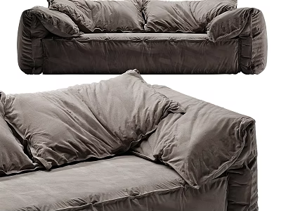 Dark Gray Two Seater Sofa With Plush Fabric Puffy Cushions And Cozy Armrests 3d model