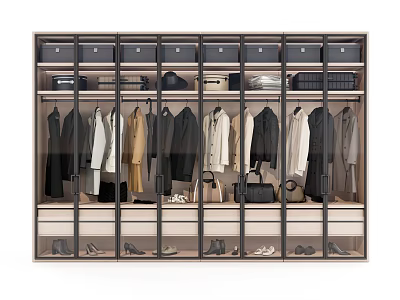 Modern Wardrobe Interior Design With Hanging Clothes Drawers And Shoe Storage 3d model
