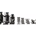 Various Types Of Professional Fitness Equipment With Multifunctional Training Machines And Benches
