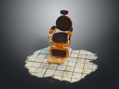 Elegant Massage Chair With Black Seat And Gold Accents On Tile Floor Under Lighting 3d model