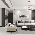 Modern Living Dining Room Interior Design With Sofa Coffee Table Area Rug And Chandelier