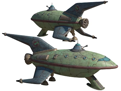 Vintage Sci Fi Green Spaceship Design With Wings Cockpit And Thrusters 3d model