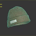 Orange Ribbed Knit Beanie Hat with White Label and Soft Winter Texture 3d model