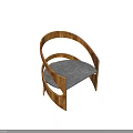 Modern Wooden Single Chair With Curved Frame And Gray Fabric Seat For Contemporary Home Decor