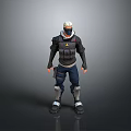 3D Character Design With White Hair Mask Black Tactical Vest And Blue Pants