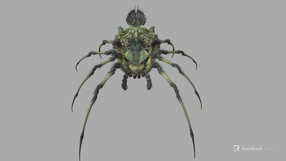 Intricate Reptile With Spiked Head Many Legs And Detailed Green Dark Patterns 3d model 