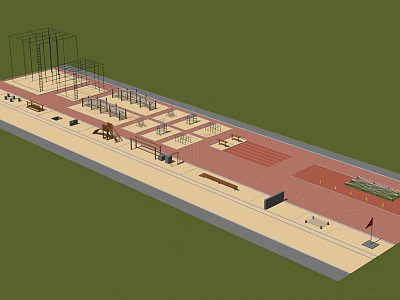 Outdoor Sports Training Area With Track Field Equipment Parallel Bars And High Jump Facilities 3d model
