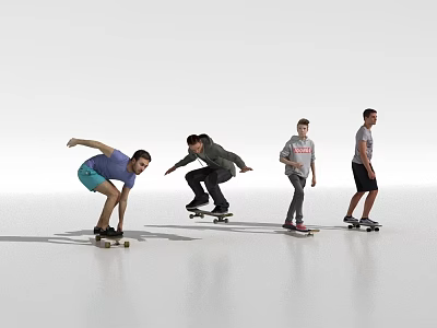 Group of Boys Skateboarding With Tricks And Standing On White Background 3d model