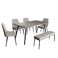 Modern Dining Table Set With Rectangular Table Light Colored Chairs And Upholstered Bench 3d model