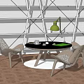 Modern Round Black Table with Woven Chairs and Green Desk Lamp in White Shelf Setting