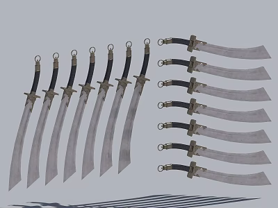 Multiple Traditional Sabers With Black Handles And Silver Blades Arranged In Rows 3d model