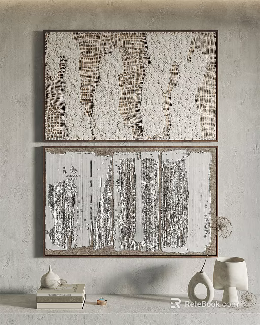 Textured Abstract Wall Art With Neutral Tones Framed Hanging On Wall 3d model