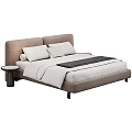 Modern Upholstered Double Bed with Soft Headboard White Bedding and Side Nightstand 3d model