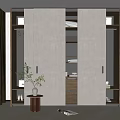 Modern Wardrobe Design With Sliding Doors Interior Lighting Storage Shelves And Side Table Plant