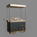 Mobile Dessert Display Cart with Gold Frame Black Cabinet Top Canopy and Wheels for Mobility