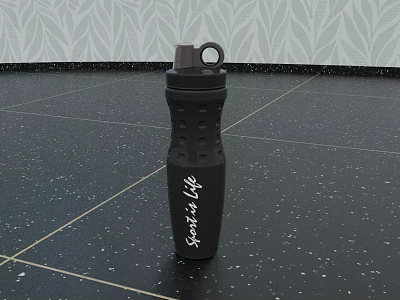 Black Sky Track Water Bottle On Leaf Patterned Wall And Floor Background 3d model