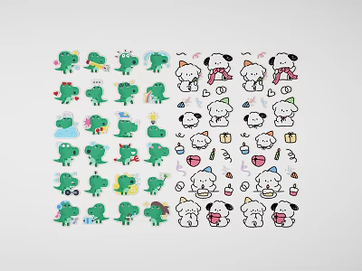 Cute Cartoon Frog and Puppy Wall Decor Stickers with Rainbow Cloud and Ice Cream Elements 3d model