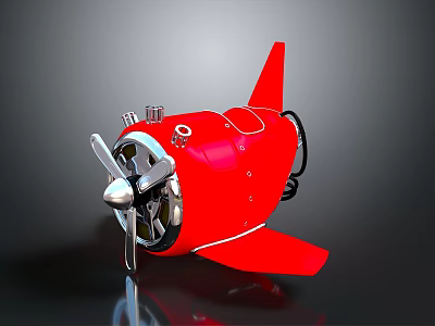 Red Underwater Submersible With Propeller Fins Metal Components And Cables Design 3d model