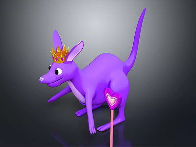 Cute Purple Kangaroo Doll with Golden Crown and Pink Heart Ornament 3d model