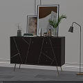 Elegant Console Table With Gold Geometric Patterns Decorative Mirror Plant And Floor Lamp 3d model