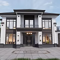 Neo Chinese Style Detached Villa With White Facade Black Roof And Front Door