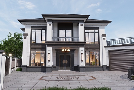 New Chinese-style two-story villa 3d model